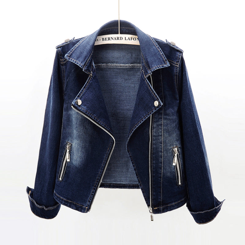 Dames Stijlvolle Slim Fit Denim Jas met Biker Details | Byla