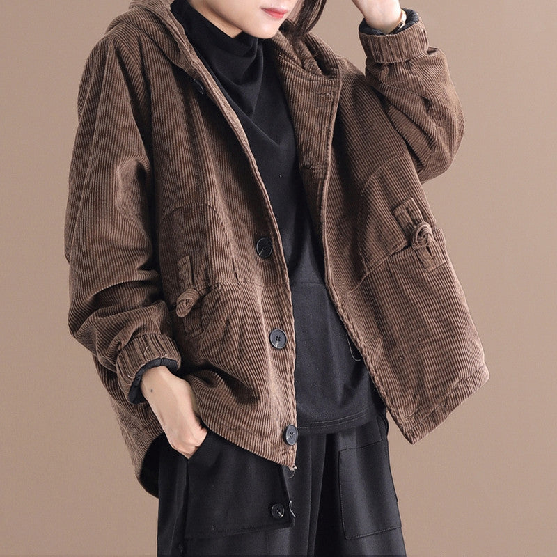 Dames Corduroy Jas met Capuchon | Blythe