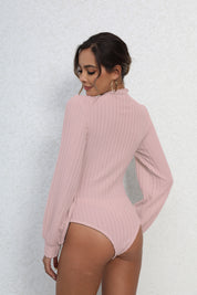 Dames Geribde Bodystocking Top met Pofmouwen | Tiffany