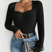 Dames Gebreide Rib Top met Geplooide Voorzijde | Tency
