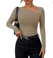 Dames Asymmetrische Top met Lange Mouwen – Elegante Shirt Top | Thyana
