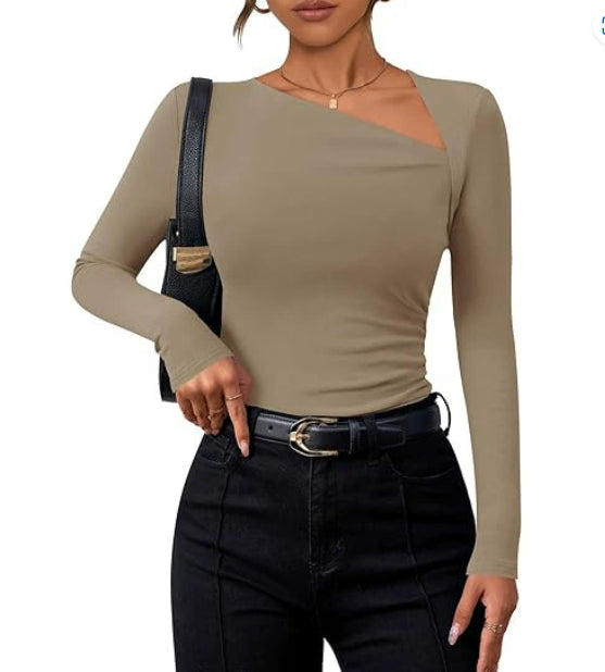 Dames Asymmetrische Top met Lange Mouwen – Elegante Shirt Top | Thyana