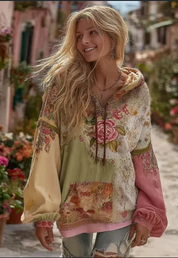 Dames Vintage Barok Hoodie met Vrouwelijk Bloemen Print | Sharony