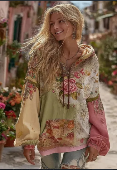 Dames Vintage Barok Hoodie met Vrouwelijk Bloemen Print | Sharony