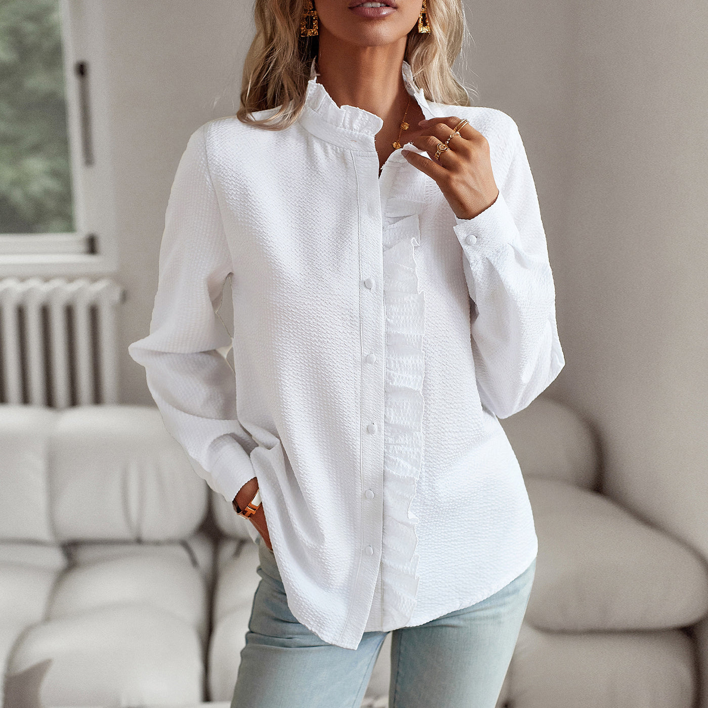 Dames Elegante Fijn Geweven Blouse met Ruches | Helena
