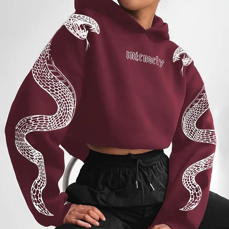 Dames Trendy Casual Korte Hoodie met Slangen Print | Serelina