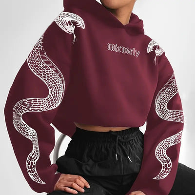 Dames Trendy Casual Korte Hoodie met Slangen Print | Serelina