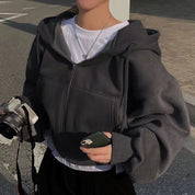 Dames Basic Veelzijdige Korte Hoodie met Rits en Zakken | Selviana