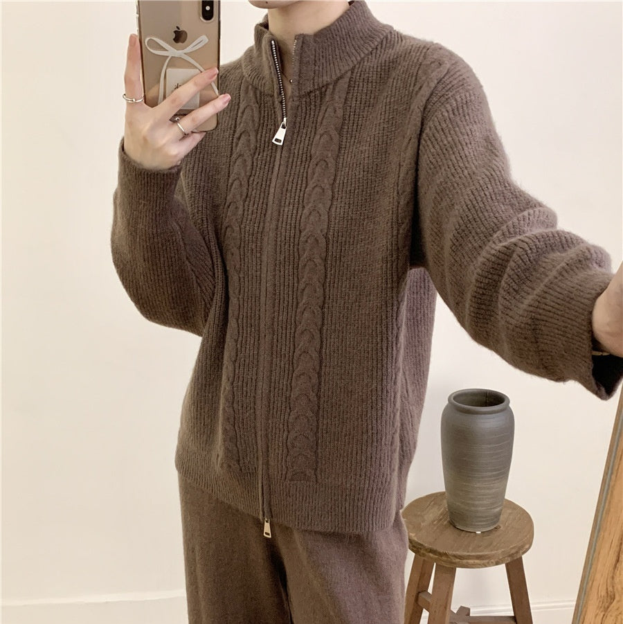 Dames Stijlvolle Tweedelige Gebreide Set met Rits Trui en Broek | Dimisa