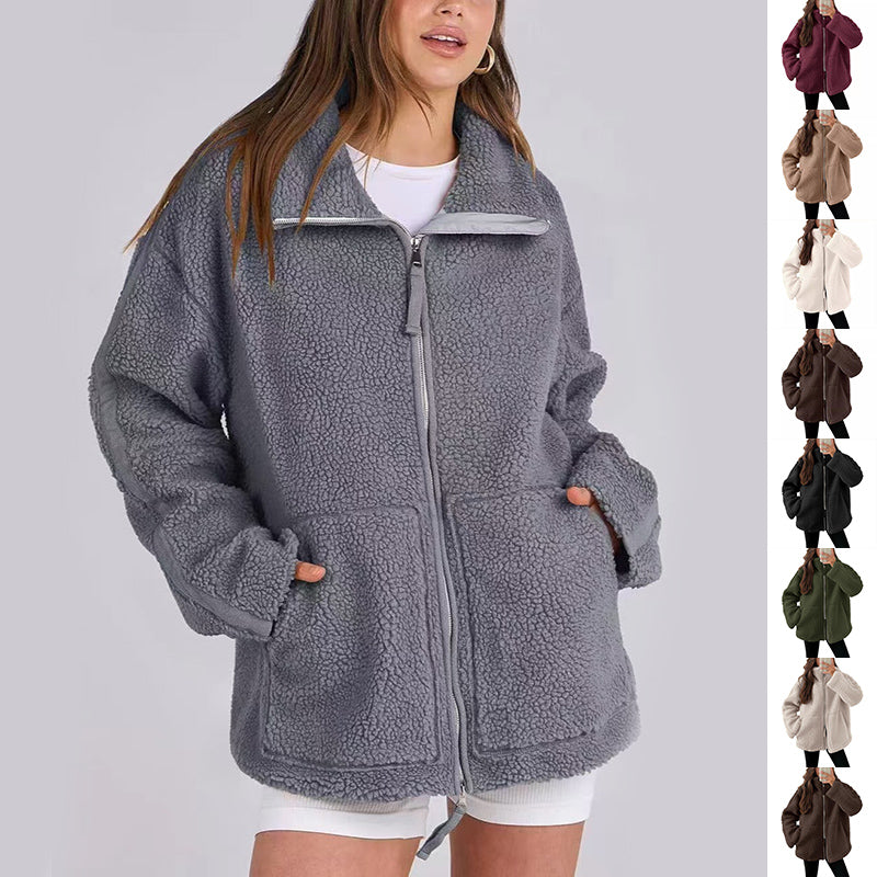 Dames Stijlvolle Trendy Warme Zip-Up Fleece Jas met Hoge Kraag en Zakken | Beya