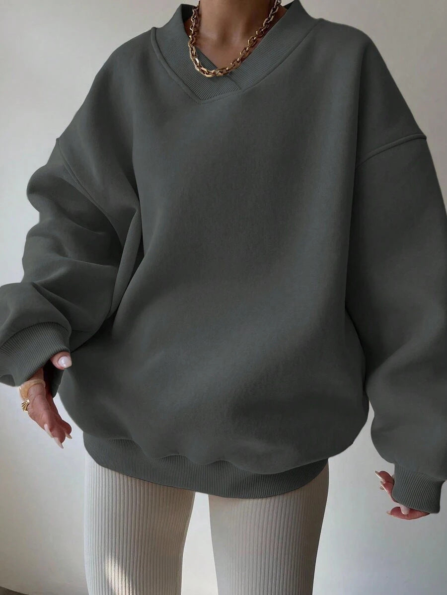 Dames Minimalistische V-Neck Crewneck Sweater | Saffron