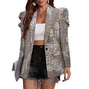 Dames Stijlvolle Elegante Geruite Blazer met Pofmouwen | Bailani