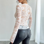 Dames Elegante Kanten Top met Diepe V-Hals en Lange Mouwen | Talice