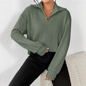 Dames Warme Trendy Rib Top met Lange Mouwen en Rits Detail | Riv