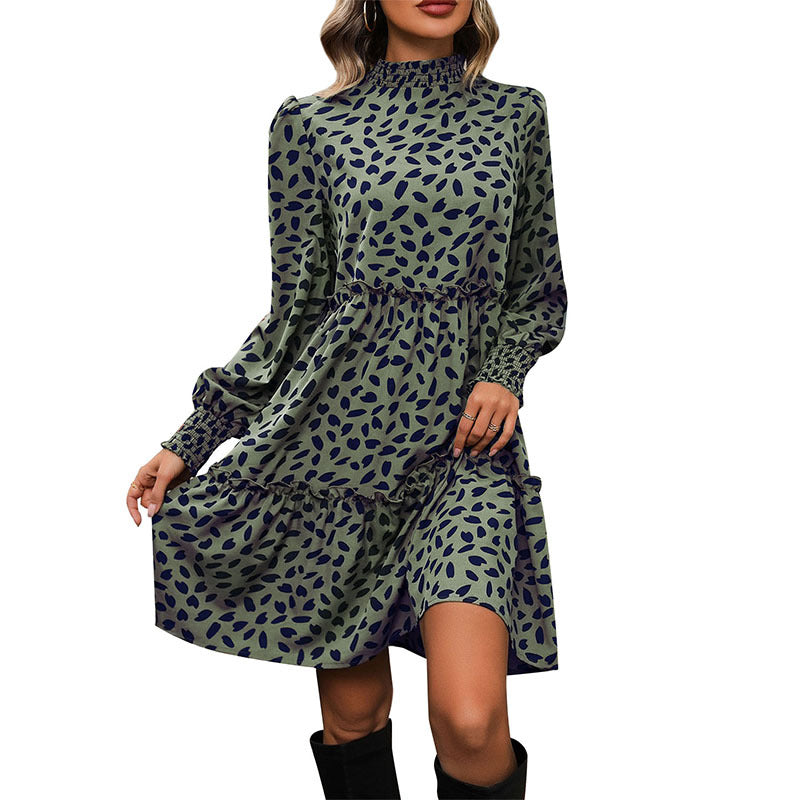 Dames Elegante Babydoll Jurk met Print en Geplooide Details | Nehemia