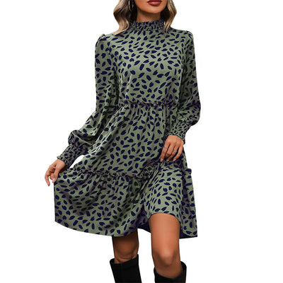 Dames Elegante Babydoll Jurk met Print en Geplooide Details | Nehemia