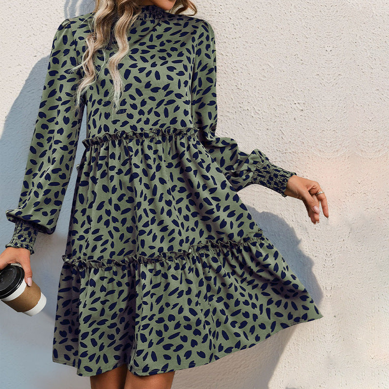 Dames Elegante Babydoll Jurk met Print en Geplooide Details | Nehemia