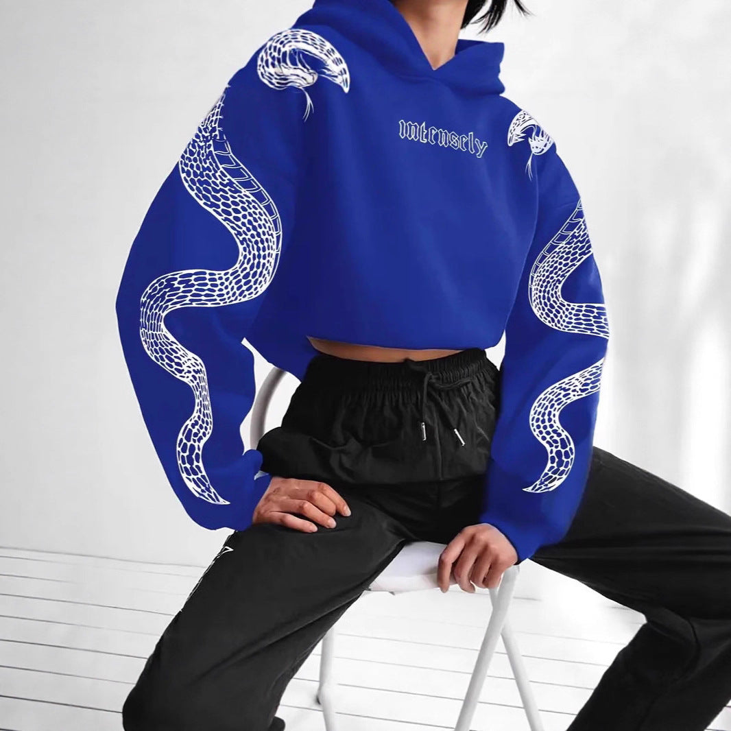 Dames Trendy Casual Korte Hoodie met Slangen Print | Serelina