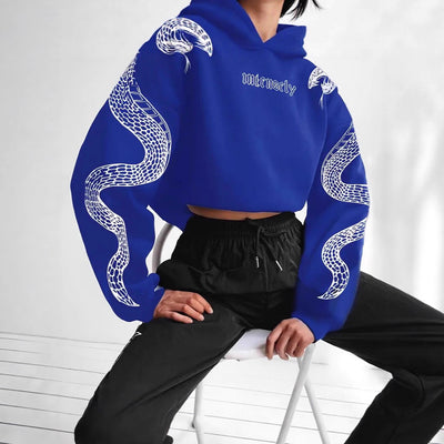 Dames Trendy Casual Korte Hoodie met Slangen Print | Serelina