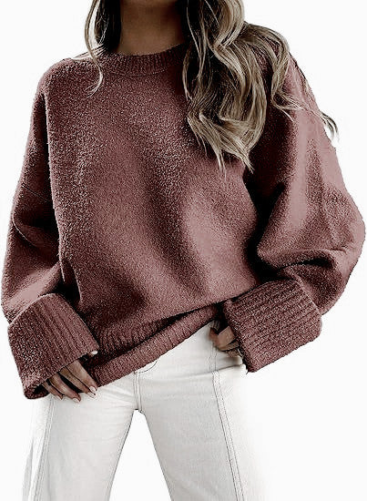 Dames Basic Oversized Veelzijdige Zachte Trui met Ronde Hals | Rumailah