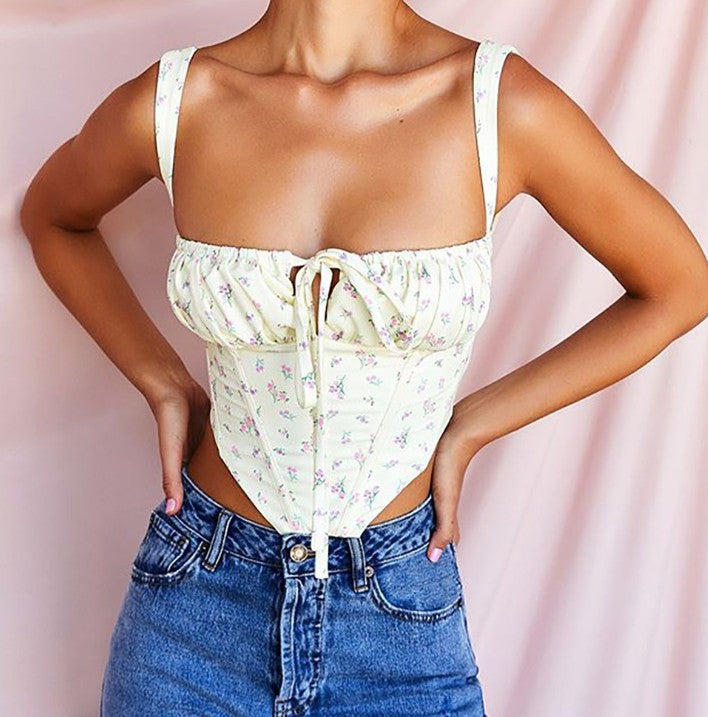 Dames Bloemenprint Corset Top met Strikdetail en Getailleerde Pasvorm | Zomers en Luchtig | Grace