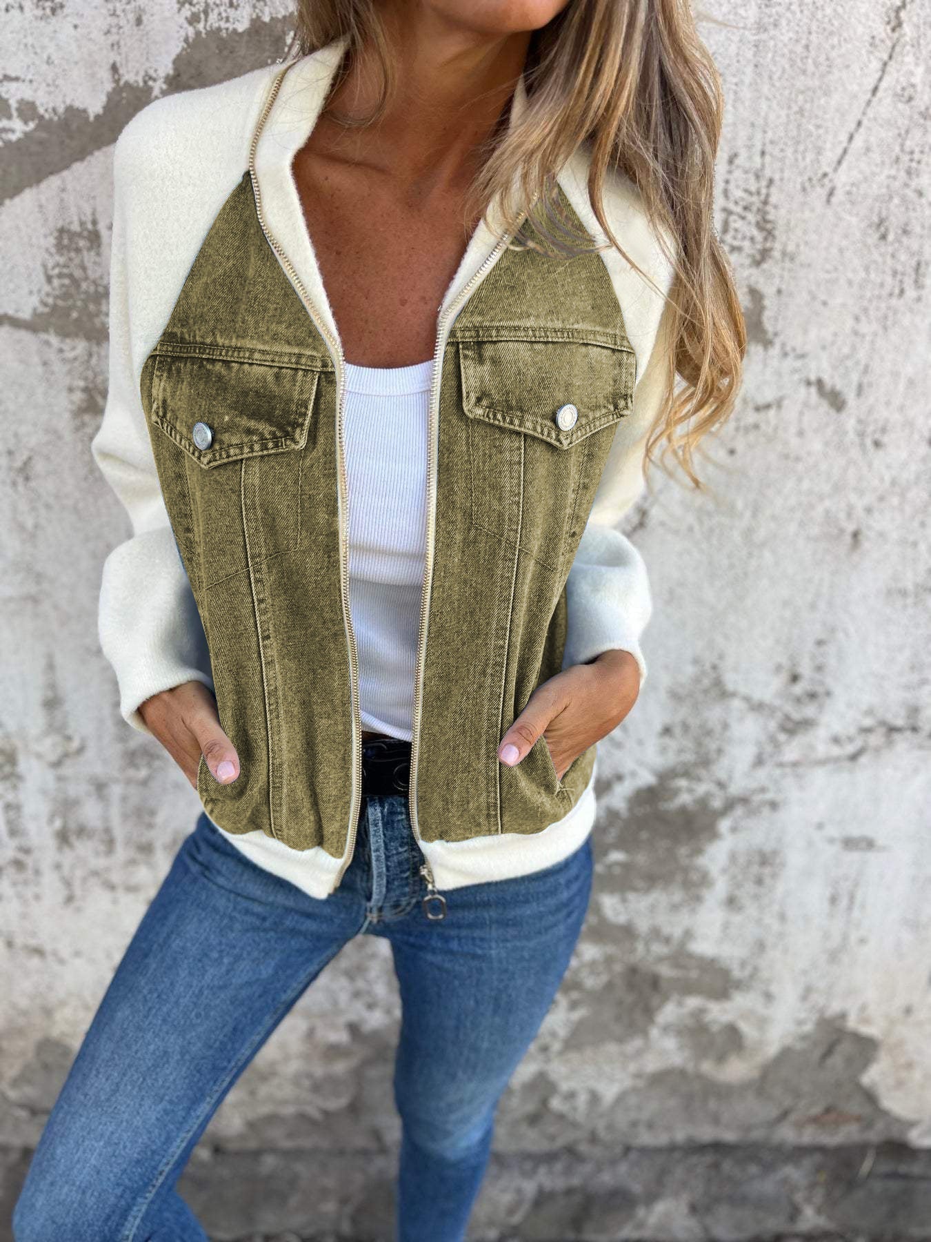 Dames Trendy Denim Tussenjas met Fleece Mouwen | Blanche