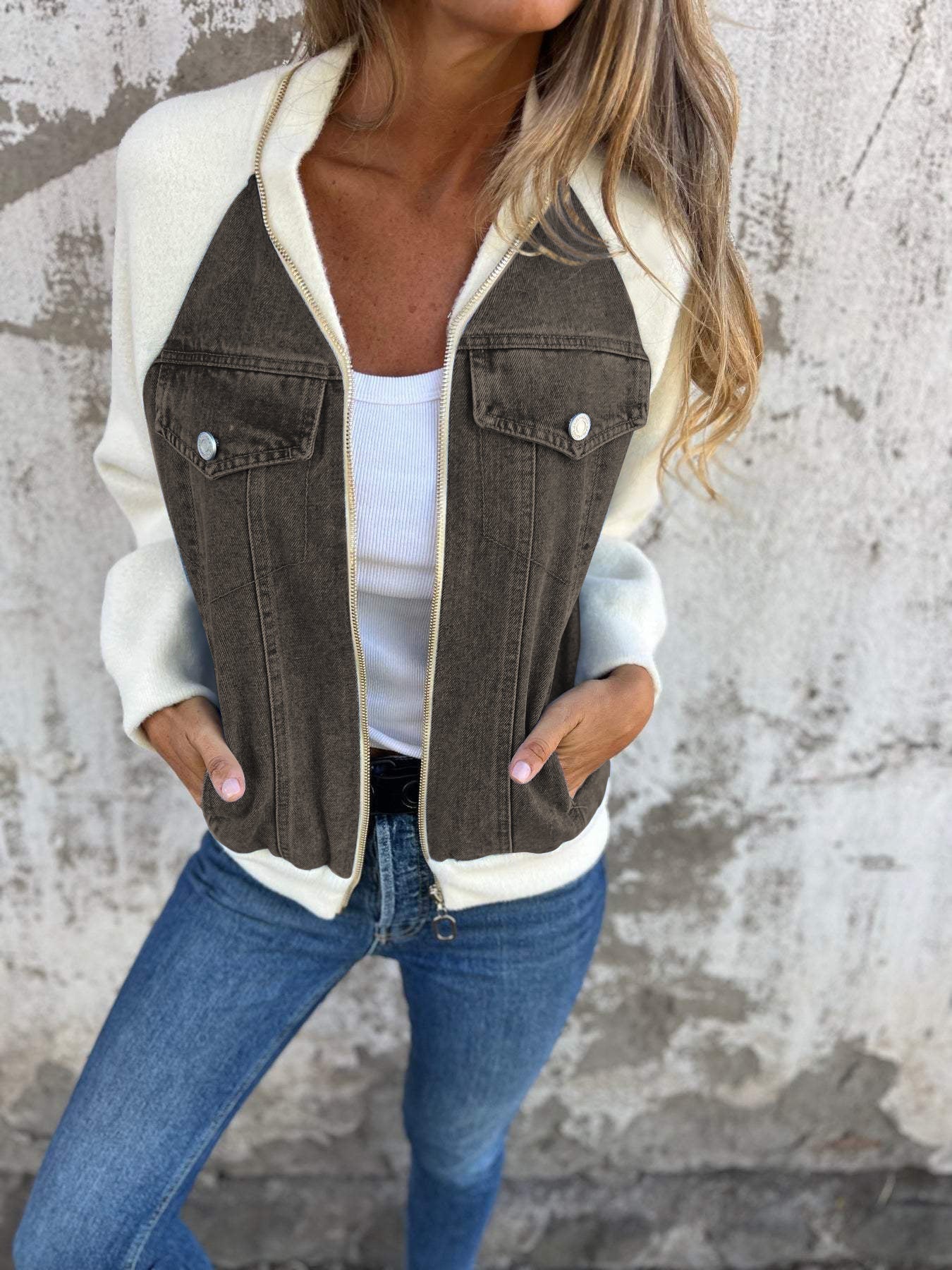 Dames Trendy Denim Tussenjas met Fleece Mouwen | Blanche