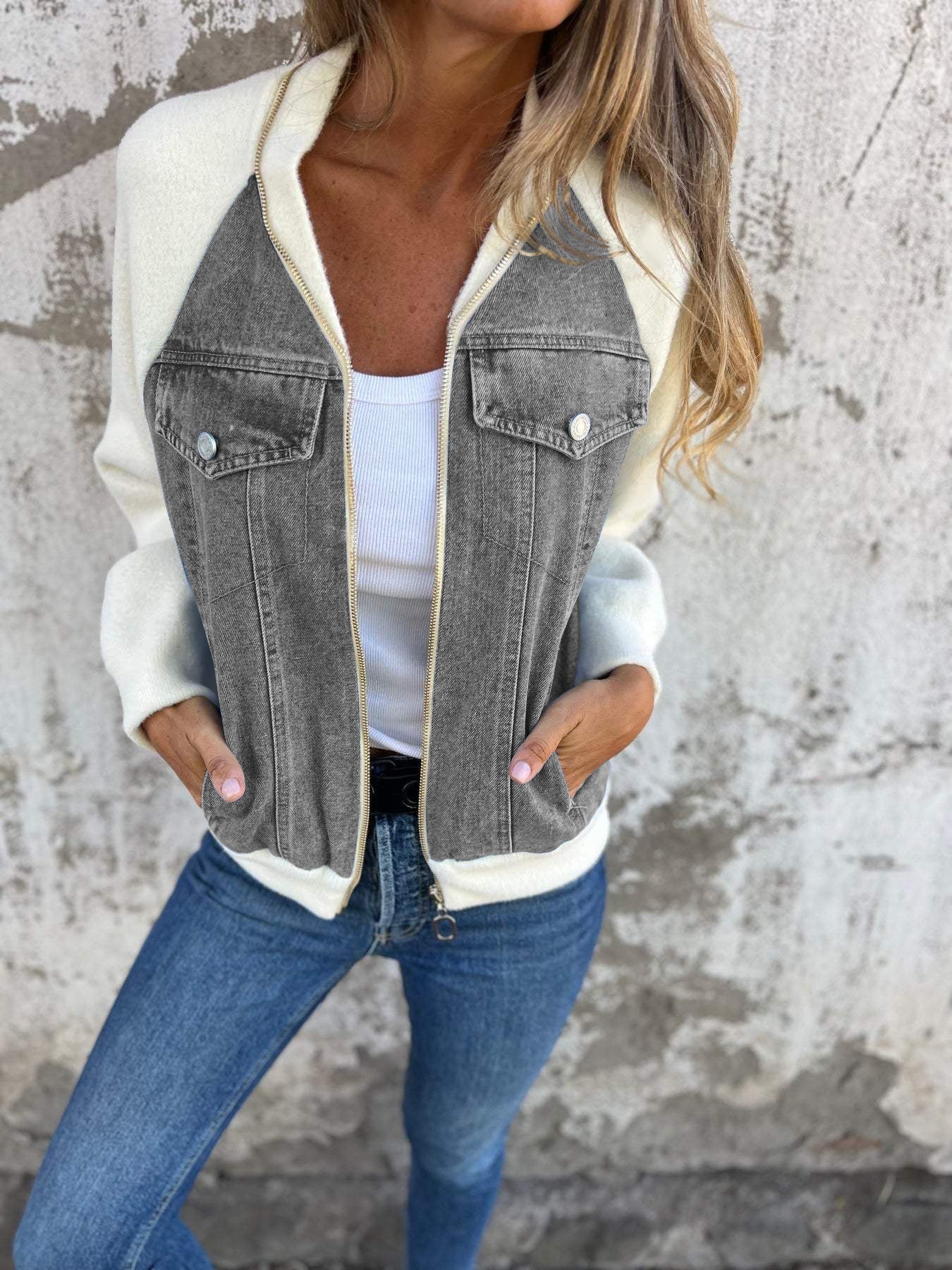 Dames Trendy Denim Tussenjas met Fleece Mouwen | Blanche