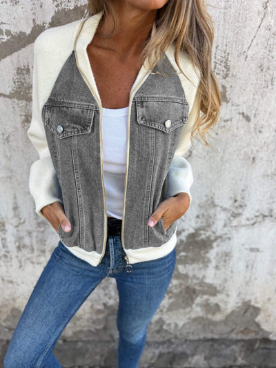 Dames Trendy Denim Tussenjas met Fleece Mouwen | Blanche