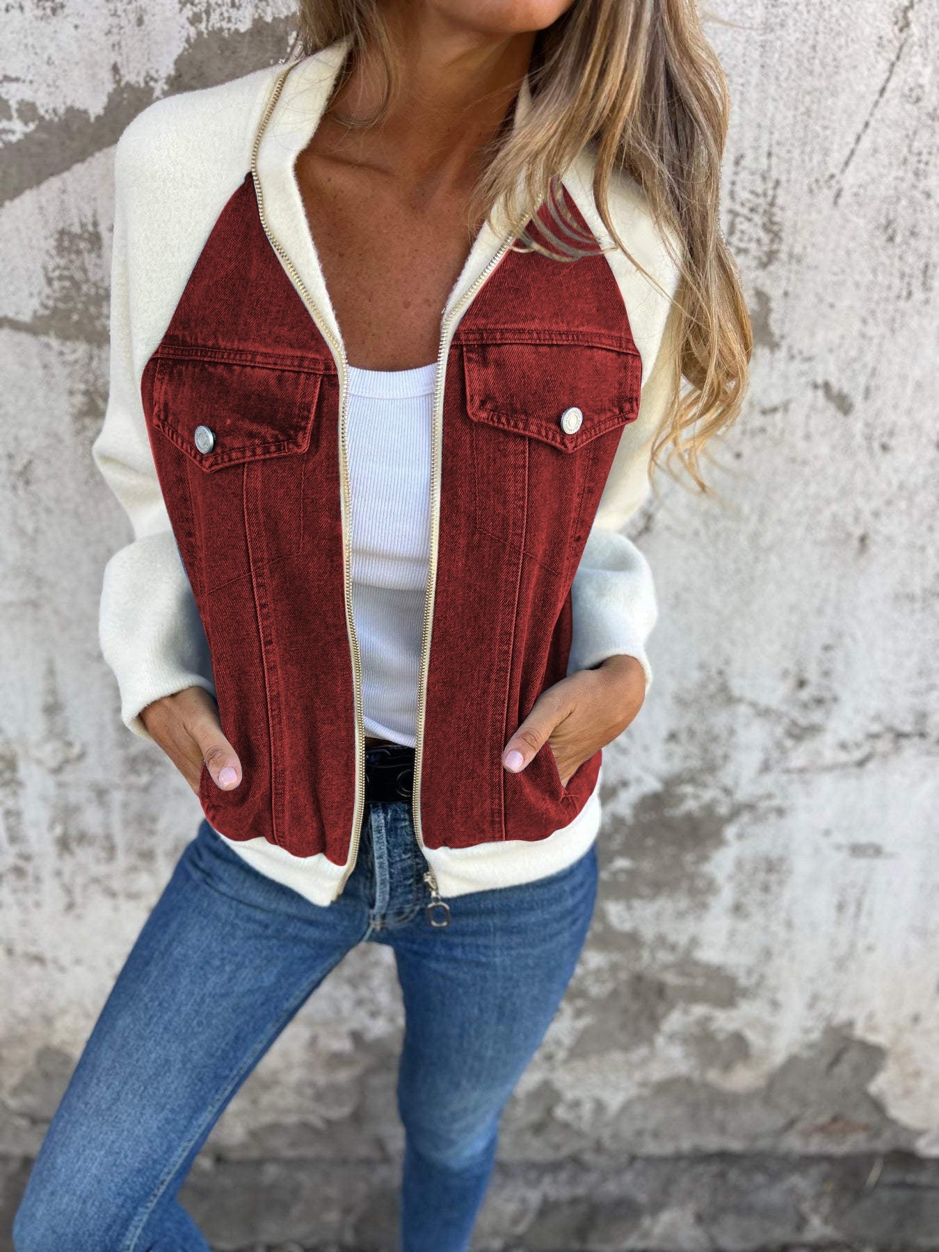 Dames Trendy Denim Tussenjas met Fleece Mouwen | Blanche