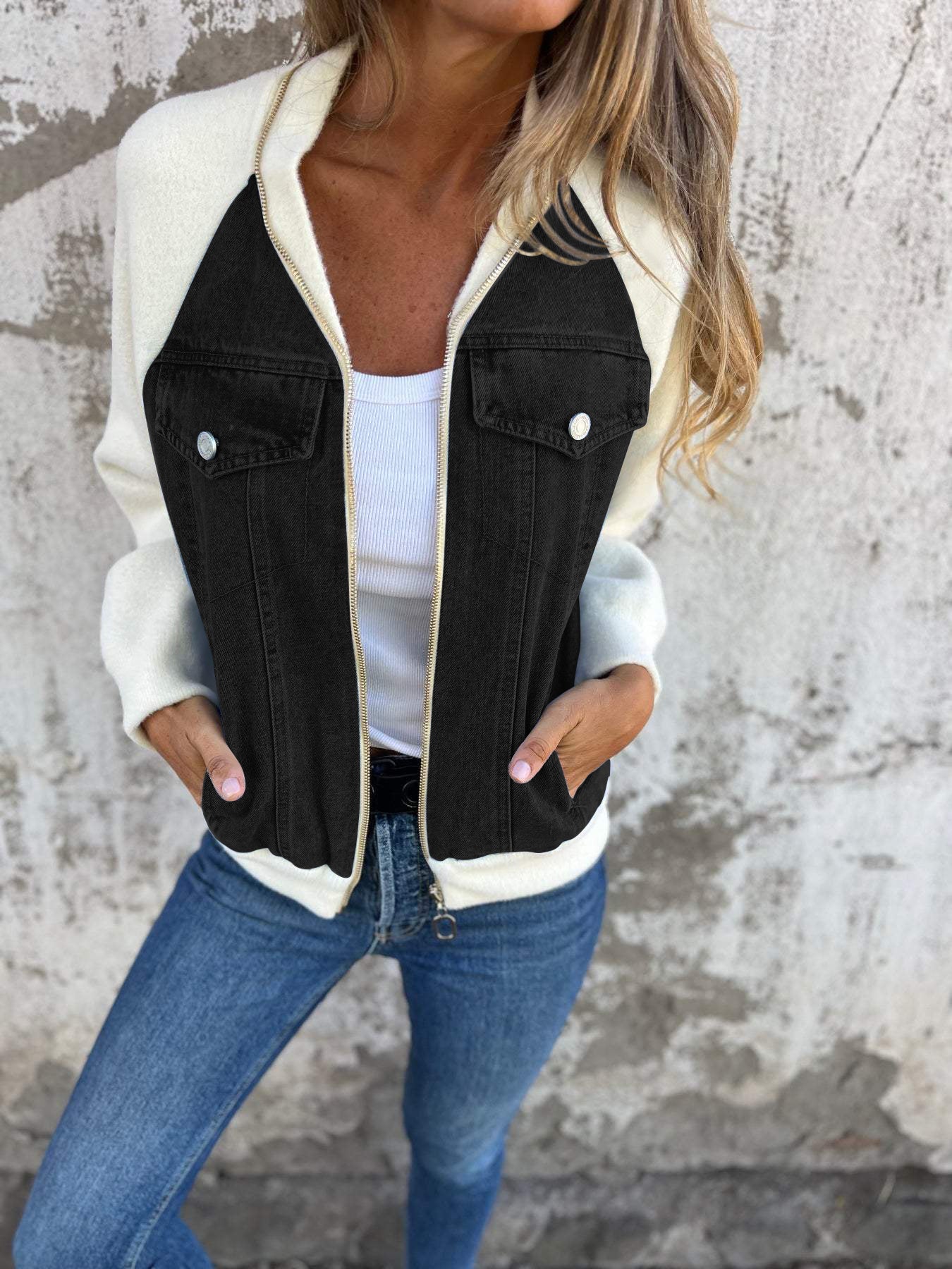 Dames Trendy Denim Tussenjas met Fleece Mouwen | Blanche