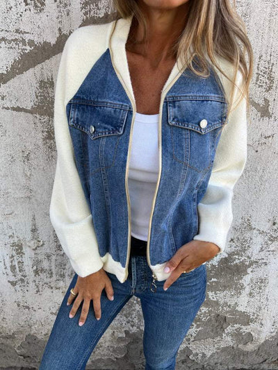 Dames Trendy Denim Tussenjas met Fleece Mouwen | Blanche